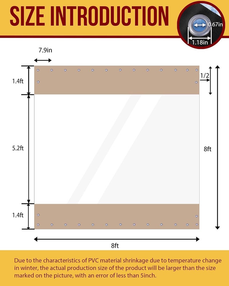 FoundGo 8'Hx8'W Outdoor Vinyl Curtains for Patio,19oz Clear Vinyl Patio Enclosure,Heavy Duty Clear Tarps Waterproof Vinyl Tarp with Grommets for Pergola, Porch,Gazebos,Balcony,-4℉ Cold Resistant - Image 3